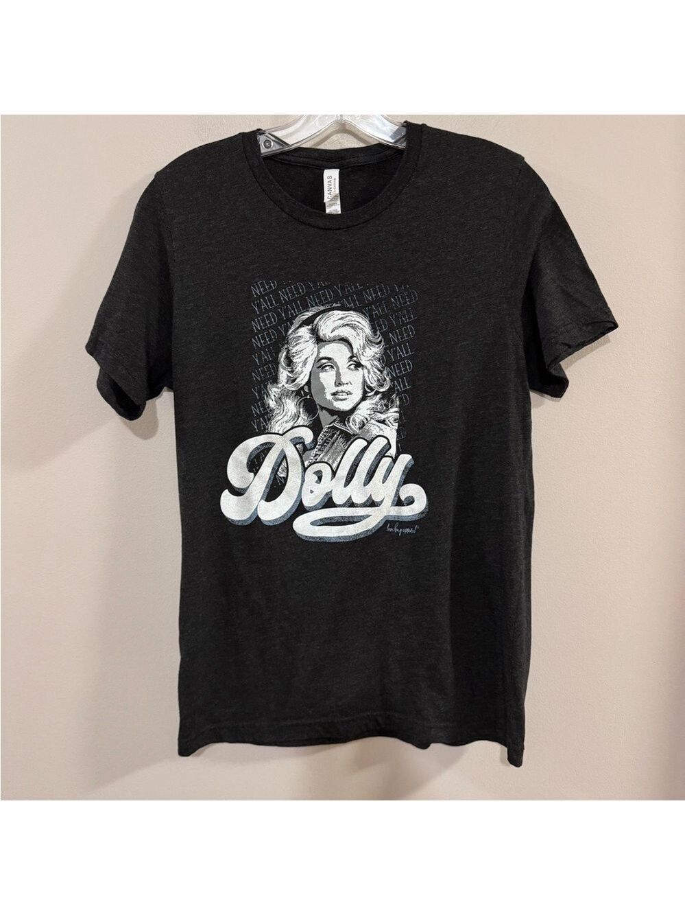 Women's Bella Canvas Dolly Parton Black Short Sleeve Graphic Tee. Size M